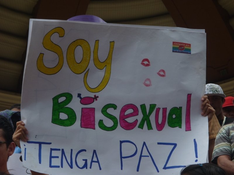 Sign reading "Soy Bisexual Tenga az!, from an LGBT rights demonstration